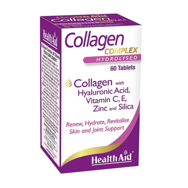 HealthAid Collagen Complex Hydrolysed, 60 Tablets packaging box.