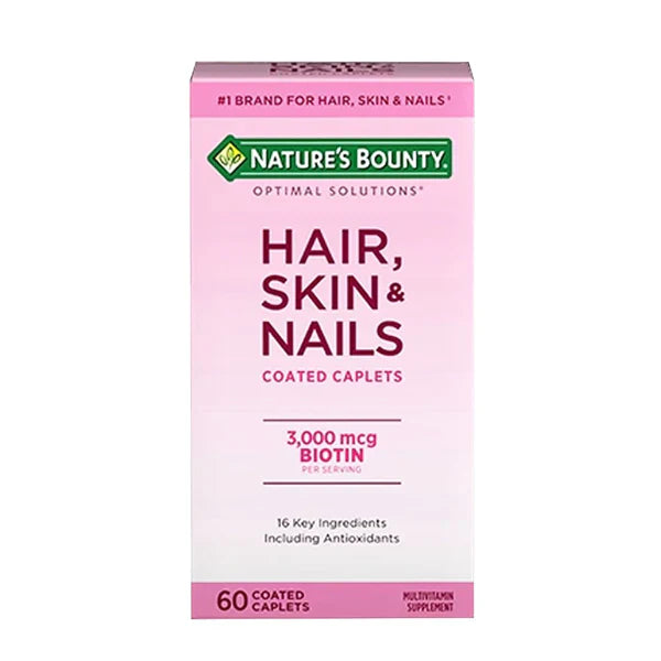 Nature's Bounty Hair Skin and Nails 3000 mcg Biotin 60 Caplets Bottle - PakVitamins