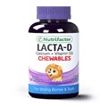 A bottle of Nutrifactor Lacta-D chewable tablets, which combine calcium and vitamin D3, designed for strong bones and teeth.