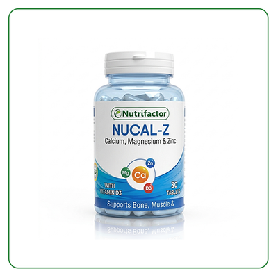 Nutrifactor NUCAL-Z supplement bottle on a white background