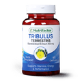 A bottle of Nutifactor Tribulus Terrestris supplement with 60 capsules, highlighting its standardized extract and benefits for supporting stamina, energy, and performance.
